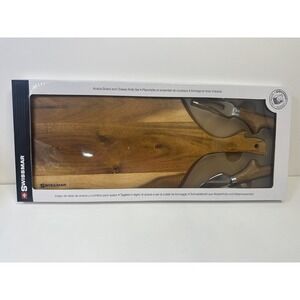 NIB Swissmar Acacia Wood Cheese And Knife Set 14" X 6" Party Gift Charcuterie